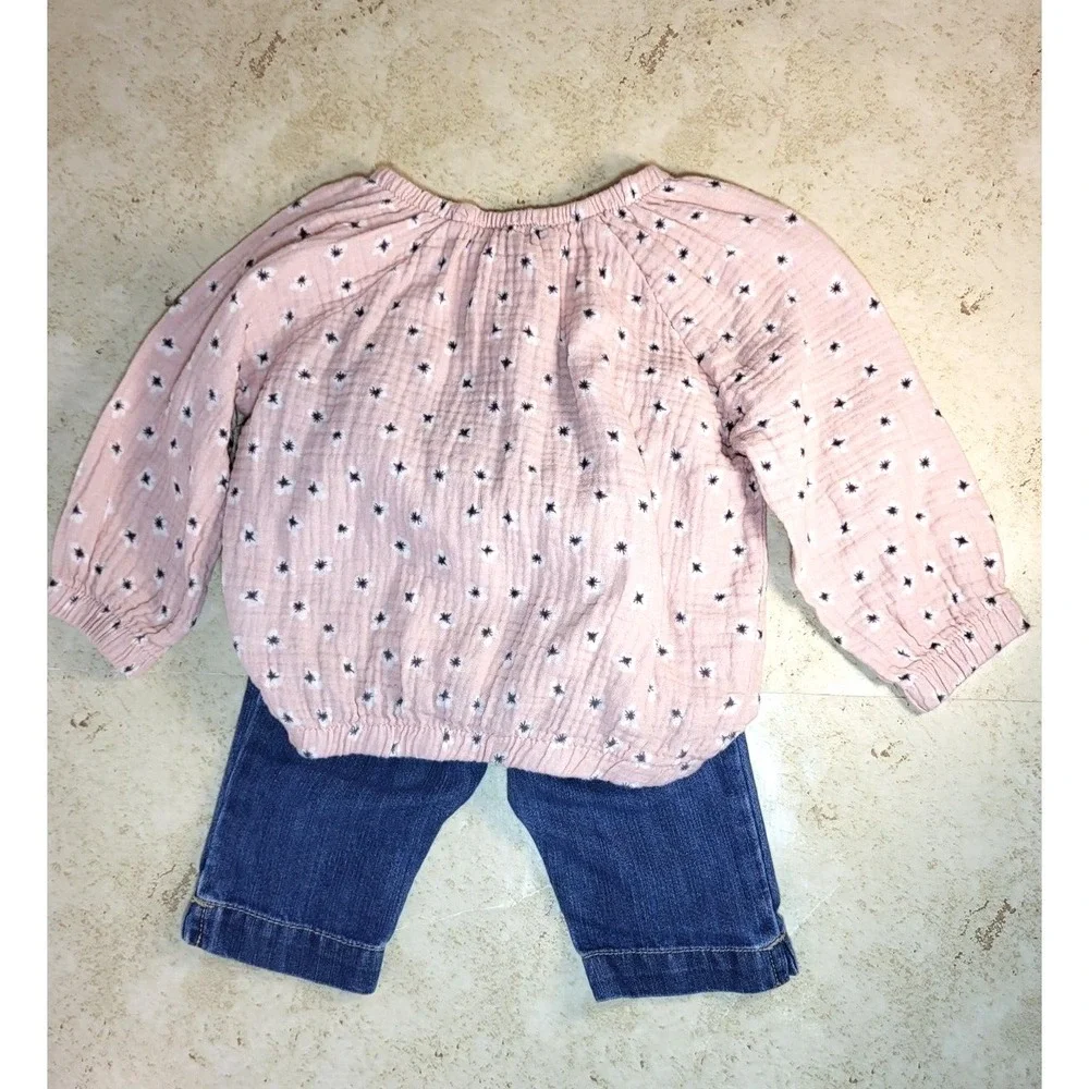 Jessica Simpson Pink Gauze Long Sleeve Top Old Navy Blue‎ Jean Zipper Button 18M